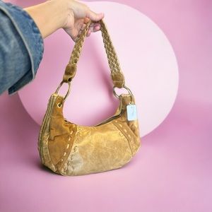 Gold Leather Shoulder Bag with Braided Strap
